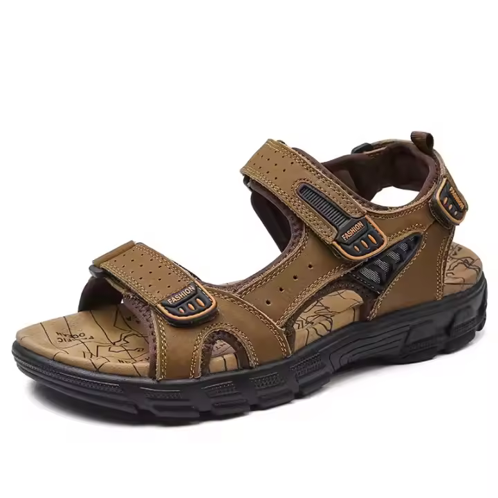Sandalias De Verano Para Hombre Con Diseño De Playa Hechas a Mano En Cuero Genuino Antideslizantes Y Confortables Zapatos De Moda Para Exterior - 1