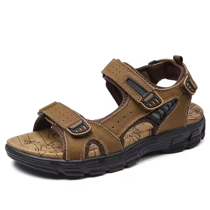 Sandalias De Verano Para Hombre Con Diseño De Playa Hechas a Mano En Cuero Genuino Antideslizantes Y Confortables Zapatos De Moda Para Exterior - 1