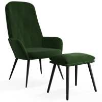 vidaXL Sillón de relax con taburete terciopelo Gris claro, Gris oscuro, Verde oscuro Sillon Dormitorio Sillon Comodos Silla Relax Sillón Sofá - details 2