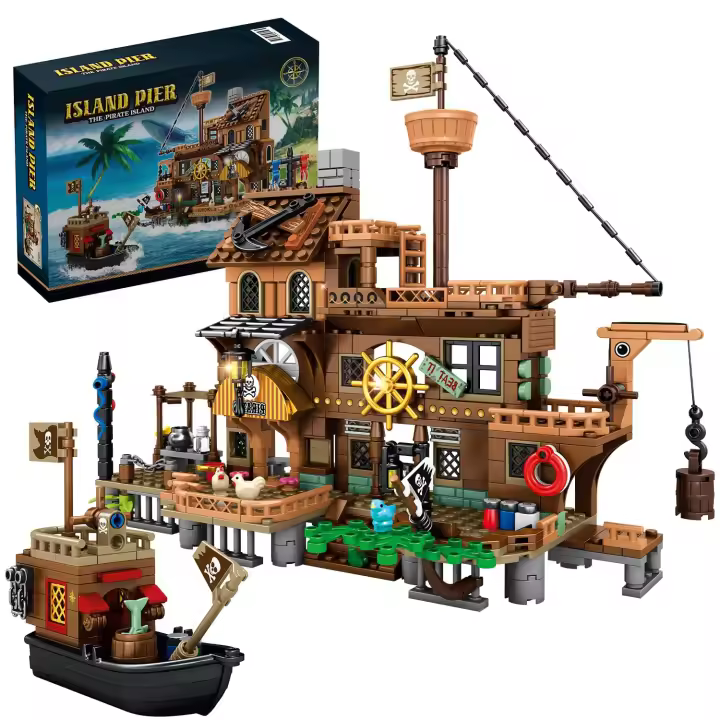 Juguetes De Construcción De Barco Pirata 675 Piezas Tema De Wharf Ciudad Tienda Para Niños Regalos De Cumpleaños Modelo De Barco De Bloques De Construcción Para Niños - 1