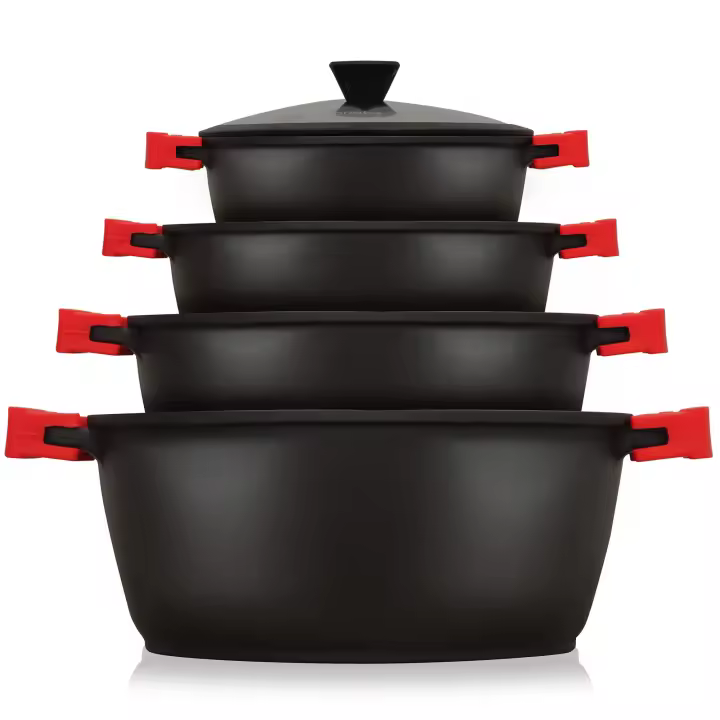 Briebe BLACKT4 Batería Cocina Inducción Antiadherente Titanio, 8 Piezas Aluminio Fundido 4 Ollas sin PFOA Tapa, , Negro - 1