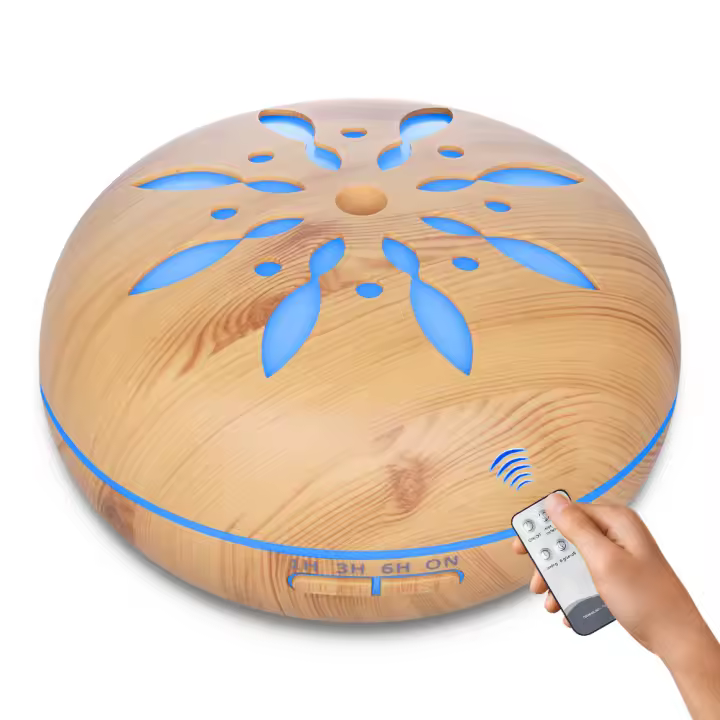 ZVD humidificador ultrasónico aromaterapia 550ml, Difusor de aceite perfumado Nebulizador para aceites esenciales con 7 colores LED silencioso para yoga, madera - 1