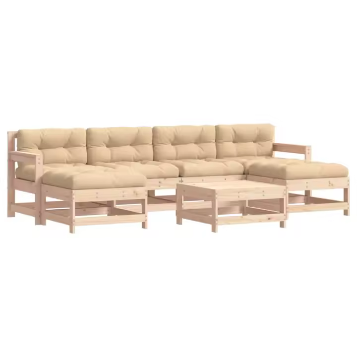 vidaXL Juego de muebles de jardín 7 piezas y cojines madera maciza - 1