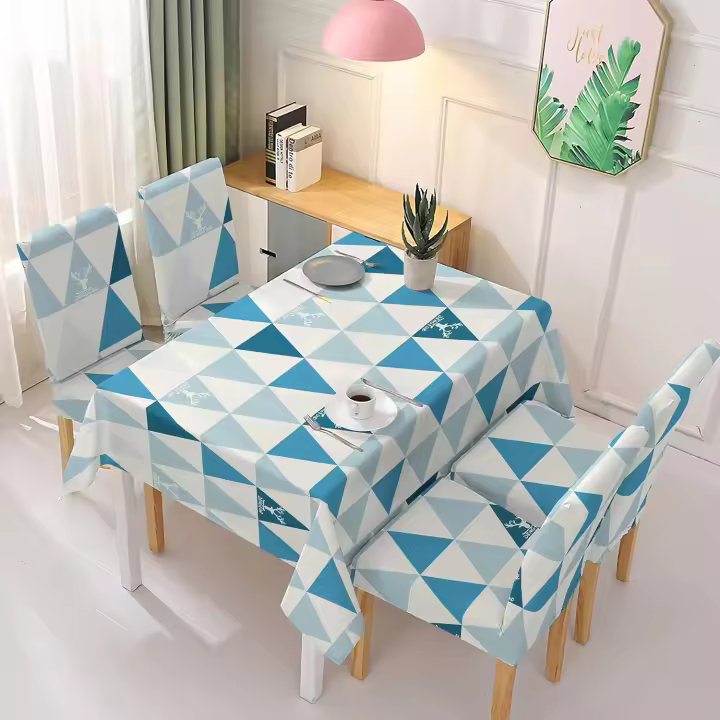 TODOBIEN STORE - Juego de Mantal y Funda de Silla, Mantel de Mesa Rectangulo 140 x 180, 4 Fundas para Silla con Elastico, 100% Poliester, Estampado Moderno. - 1