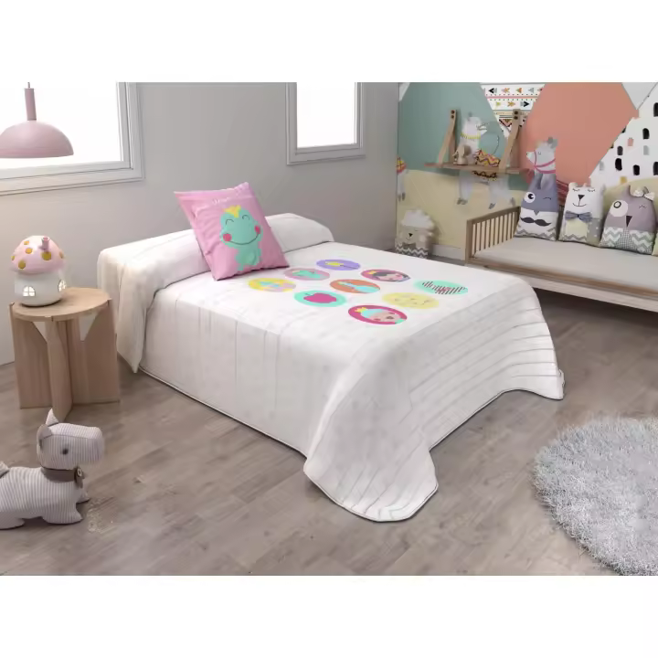 HIPERMANTA. Colcha bouti PRIMAVERA-VERANO modelo ONCE UPON + CUADRANTE decorativo 50x50 cm. Para CAMA 90. Medidas: colcha 180x260 cm + cuadrante 50x50 cm - 1