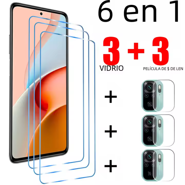 Protector De Pantalla De Vidrio Templado 6en1 Para Xiaomi Redmi Note 12 11 pro plus 5G 11S 10S 9S 9 Anti-Arrugas Y Anti-Golpes Compatible Con Redmi 10 8 9T 10C 9C - 1