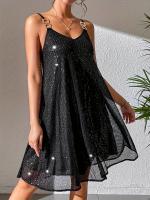 Vestido De Fiesta Negro Con Lentejuelas Para Mujer Vestido Mini Sin Mangas Con Tirantes Y Cintura Aterciopelada Para Invitados De Boda Cumpleaños - details 4