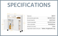 Mueble de Baño con Ruedas Armario de Suelo Estrecho con Puertas Correderas Mueble Cocina Auxiliar de Madera Lacada con Estantes para Espacio Estrecho 20 x 70 x 72 cm,Blanco - details 8