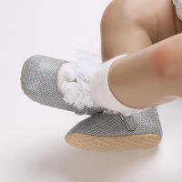 Zapatos De Princesa Plateada Para Bebés Recién Nacidos 0-18M Casual Con Lazo Antideslizante Suela De Tela Bajo El Tobillo PU Decoración De Cinta Para Niñas - details 10