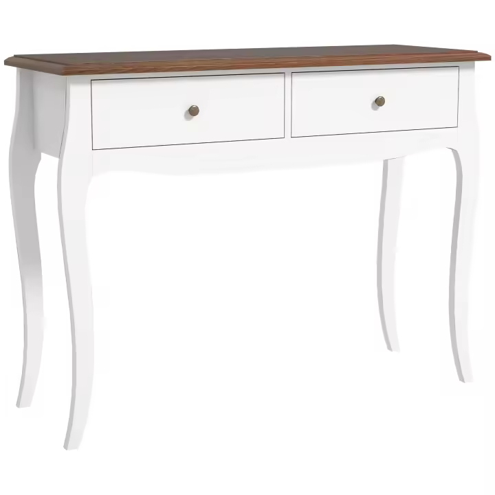 HOMCOM Mesa de Consola Mesa de Entrada con 2 Cajones Consola para Recibidor Estilo Francés para Pasillo Dormitorio Salón 100x35x76,5 cm Blanco y Marrón Oscuro - 1