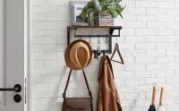 VASAGLE - Perchero de pared, mueble de entrada, vestuario, con 8 ganchos y estante, para salón, pasillo, dormitorio, 40 x 24 x 24 cm, marrón rústico y negro - details 1