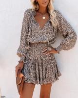Vestido Mini De Mujer Primavera Moda Con Estampado Floral Manga Larga Cuello V Estilo Casual Vestido De Manga Farol Con Volantes Cintura Ajustada - details 5