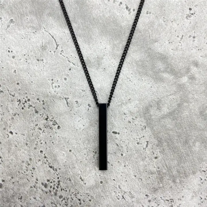 Collar Pendentivo Rectangular Clásico Para Hombres En Acero Inoxidable Color Negro Cadena Cubana Joyería Regalo Estilo Fashion - 1