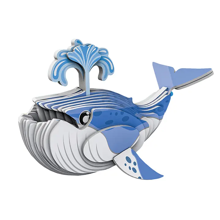 DAM. Puzle 3D de cartón con relieve. Diseño de Ballena Azul. 10x5x6cm. - 1