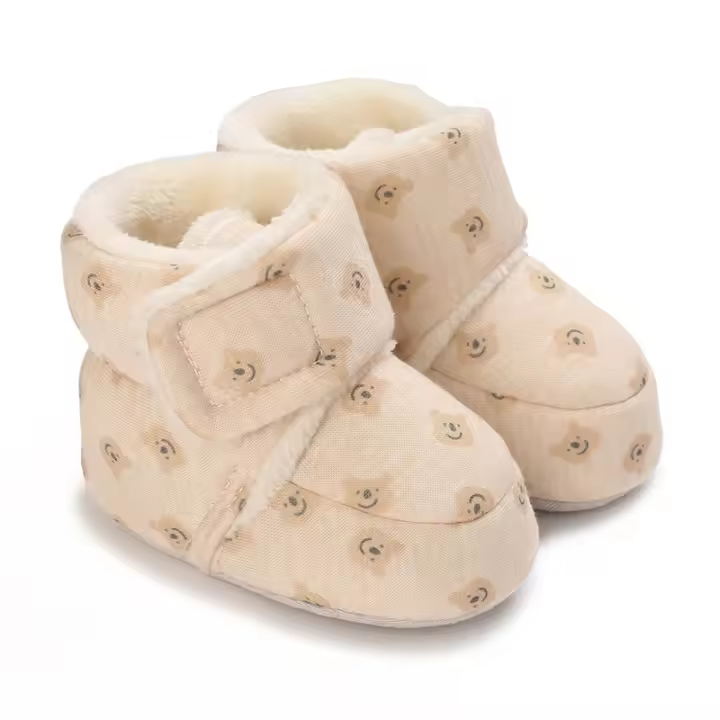 Zapatos De Paseo De Peluche Cartoon Para Bebés Niños Y Niñas Edad 0-1 Antideslizantes Material De Suela Algodón Estilo Invierno - 1