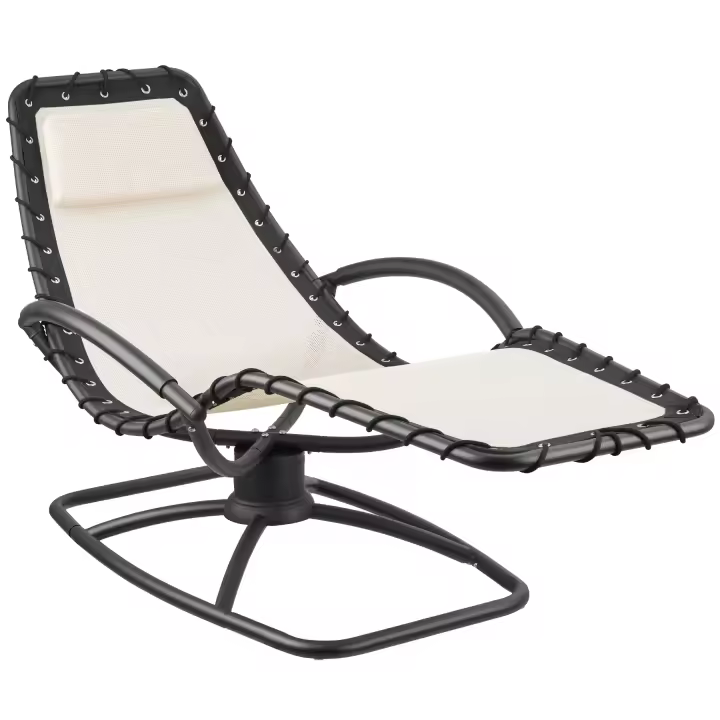 Tectake - Tumbona de jardín TOULON ergonómica, función oscilante, Ergonómica tumbona de jardín con suave función de balanceo, Superficie de descanso de tejido textileno transpirable y repelente al agua, Cojín de cabeza desmontable con cierre por contacto - 1