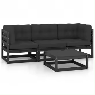 VIDAXL 3076378 conjunto de muebles de jardín de 4 piezas de madera de pino maciza negra y cojines gris antracita vida xl - 1