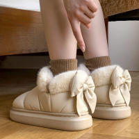 Botas De Tobillo Lindas Y Cálidas Para Mujer Con Lazo De Plush Nueva 2024 Impermeables Con Algodón Y Peluche Adecuadas Para Invierno Y Primavera - details 2