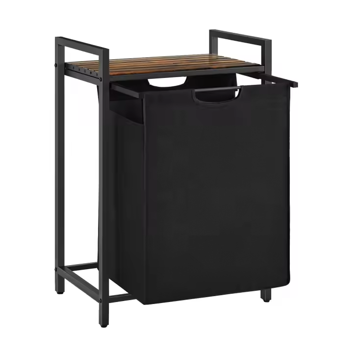 VASAGLE Cesto para Ropa Sucia, Cesta Colada, Bolsa Colada de Tela Oxford Extraíble y Desmontable, Estante, Marco Metálico, 65 L, 50 x 33 x 72 cm, Blanco/Negro y Gris/Marrón Rústico y Negro - 1