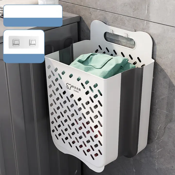 Cesta De Ropa De Baño Plegable Y De Pared Para Almacenamiento De Ropa Sucia Organizador De Lavandería Familiar Material Ecológico Plástico Y Cemento - 1