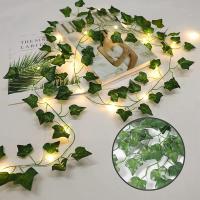 1Pack De Vinateras Artificiales De Iva Con 20 Luces De Cadena LED Hojas De Falso Árbol Para Decoración De Pared Habitación Jardín Oficina Bodas - details 1