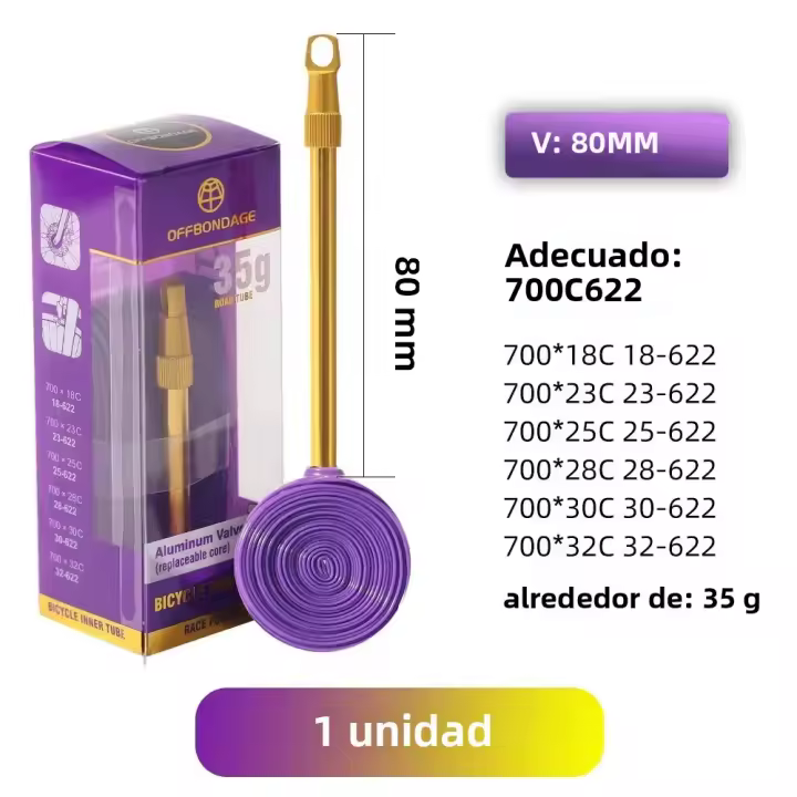 Tubo De Bicicleta Ultraligero De Aluminio OFFBONDAGE Para Rueda De 700C Con Válvula Francesa TPU Largo 60-80mm - 1