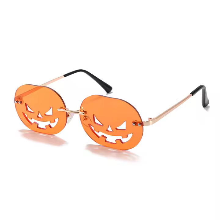 Gafas de sol de calabaza para mujer, sin montura, para fiesta, graduación, Halloween, modernas, con efecto llama de fuego (naranja calabaza) - 1