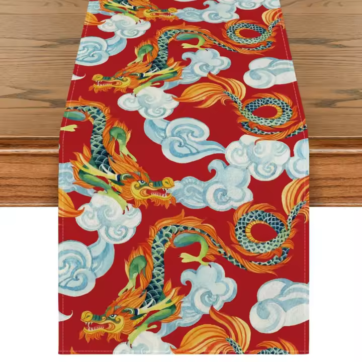 Corredor De Mesa Para Año Nuevo Chino Creativo Y Clásico Decoración De Fiesta De Primavera Para Restaurante Y Hogar Material Poliéster/Celulosa Técnica Tejida Diseño Animal - 1