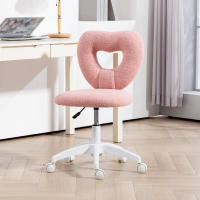Silla de Oficina Silla giratoria de oficina en casa con respaldo en forma de corazón, sin reposabrazos Silla de Lana Teddy regulable en Altura para estudio, Pink - details 5