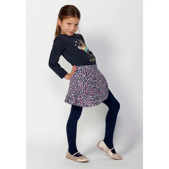 Koroshi Falda corta con volante y Cintura engomada con estampado floral para niña de color navy - 1