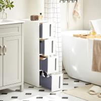 Cajonera estrecha con 4 cajones, deslizable con ruedas extraíbles, ahorro de espacio para baño, blanco y marrón o gris, 45x17x84 cm - details 1
