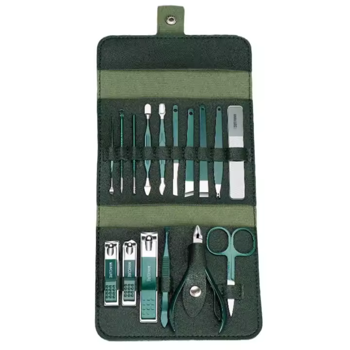 Tijeras De Uñas De Acero Inoxidable Verde Oscuro Conjunto De Herramientas De Manicura Y Pedicura Para El Hogar Kit De Viaje Incluye Tijeras De Cutícula Y Herramientas De Cuidado De Uñas - 1