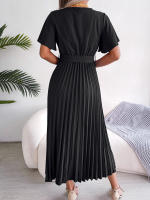 Vestido Maxi Elegante De Cintura Alta Con Volantes Y Mangas De Mariposa Para Mujer Vestido De Fiesta Casual De Polyester - details 10