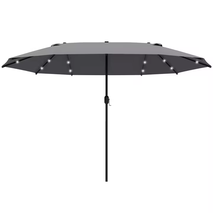 Sombrilla 440x260 cm, con iluminación LED, Sombrilla Doble con manivela, Sombrilla Ovalada para Terraza de metal, Dark Gris - 1