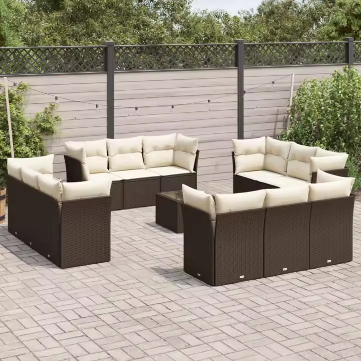 vidaXL Set de sofás de jardín con cojines 13 piezas ratán PE marrón - 1