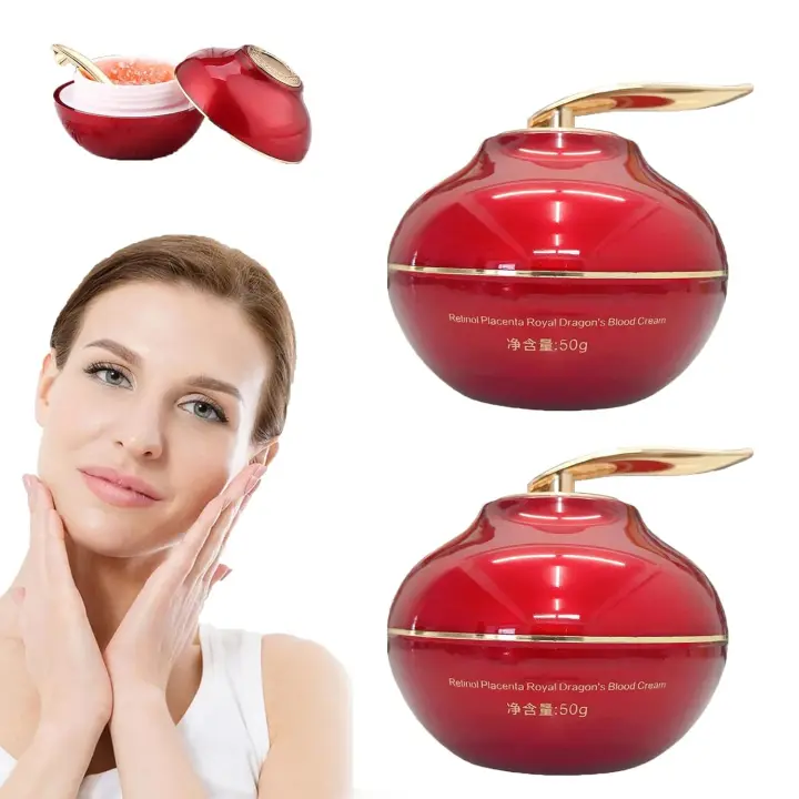 Crema de Retinol Placenta Real Sangre de Dragón, Crema Hidratante Facial con Retinol Placenta Real Sangre de Dragón, Crema Antiarrugas para Mujeres, para Iluminar el Tono de Piel (2 Unidades) - 1