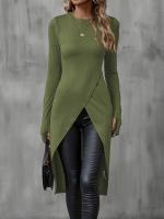 Camiseta Larga De Mujer Para Otoño 2024 Slimming Casual De Manga Regular Suave Algodón Estilo Oficina Longitud Rodilla - details 3