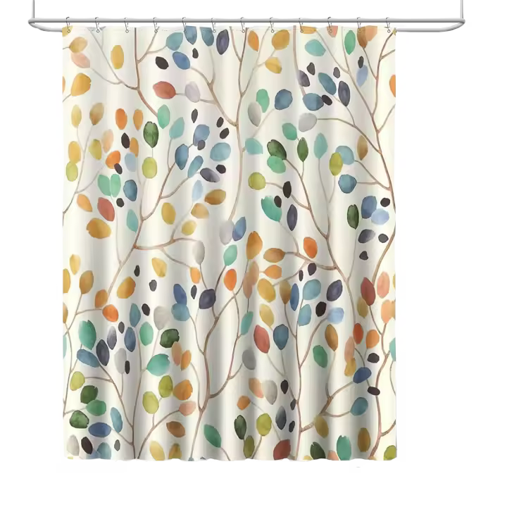 Cortina De Ducha con Estampados Beige, 180x200, 12 Ganchos - 1