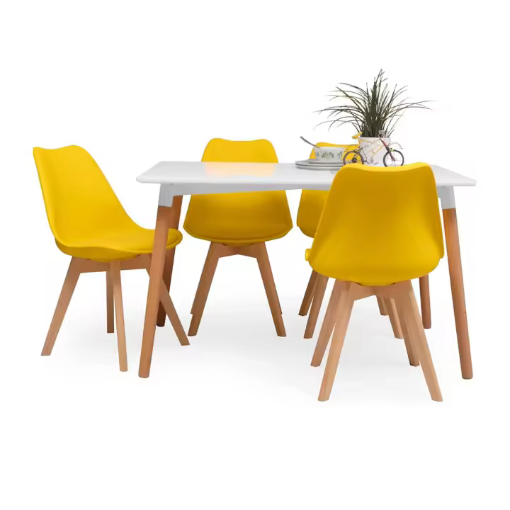 ORION91 Conjunto de 4 Sillas SIRIO Acolchada Color Amarillo y Mesa Rectangular 110 cm Color Blanco - Estilo Nórdico Ideal para Comedor, Salón, Terraza Conjunto - SpazioLuzio - 1