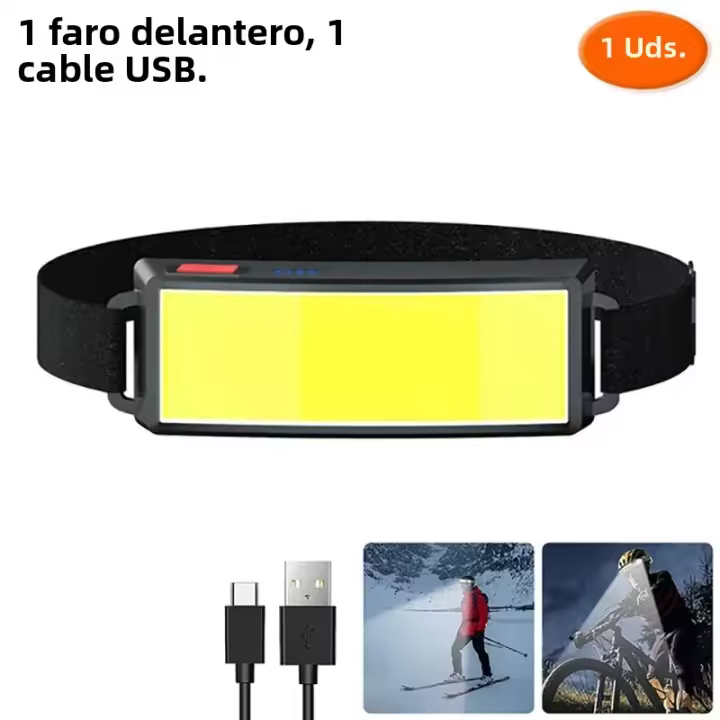 Linterna Frontal LED COB Portátil Con Batería Integrada Recargable USB Impermeable Para Camping Y Trabajo Lámpara Torcha - 1