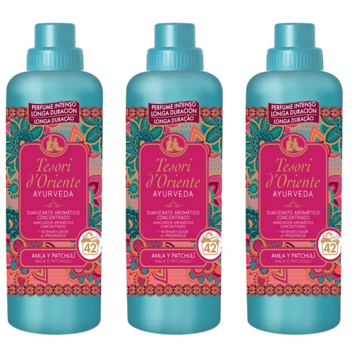 Pack de 3 Suavizantes Tesori d'Oriente – Prueba los 3 Aromas Exquisitos: Byzantium con Rosa Negra y Ládano 760ml, Hammam con Argán y Flor de Naranjo 760ml, y Ayurveda con Amla y Patchouli 670ml. Fragancias Intensas y Duraderas aromatica - 1