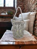 Buscodecor - Portavelas Cesta Blanco con Vaso de Cristal + Vela Blanca, Para Colgar o Apoyar en la Mesa, Regalo Ideal, Navidad. - details 2