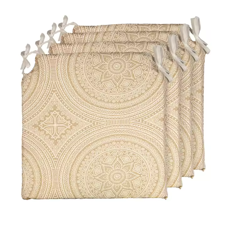 TIENDA EURASIA - Pack de 4 Cojines para Sillas, Estampado Mandalas, con 2 Cintas de Sujeción. Apto para Interior - Exterior. Medidas 40x40cm - 1