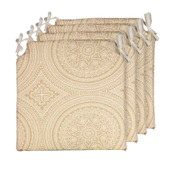 TIENDA EURASIA - Pack de 4 Cojines para Sillas, Estampado Mandalas, con 2 Cintas de Sujeción. Apto para Interior - Exterior. Medidas 40x40cm - 1