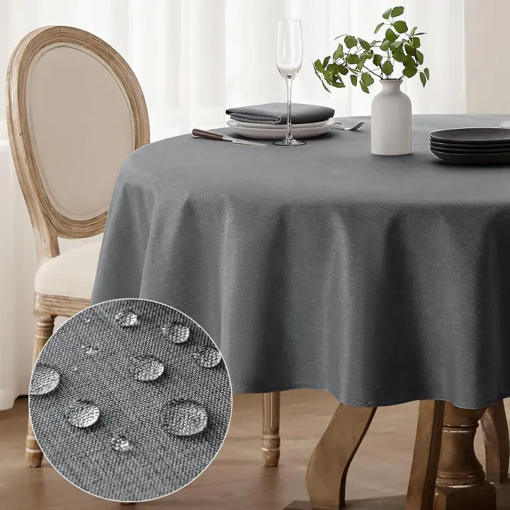 Tovaglia Rotonda Antimacchia 120 cm Diametro in Finto Lino Grigio Elegante Tovaglie da Esterno Impermeabile per Protezione Moderna Tavolo per Autunnale,Natalizia Feste,Compleanno,Matrimonio - 1