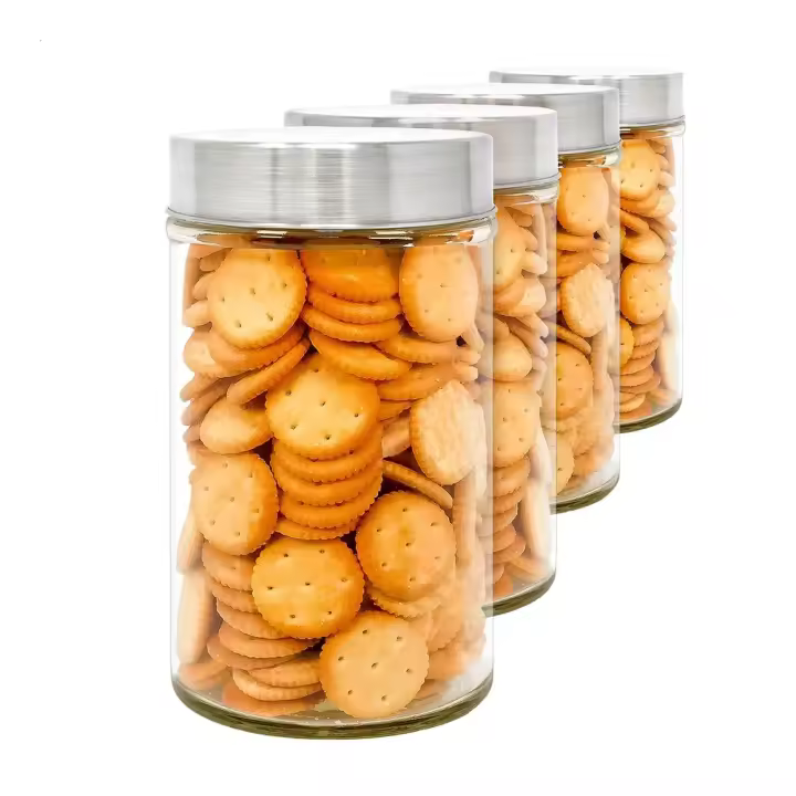 LG Luxury & Grace Botes Pack 4 x 0,9L (17×10 cm)– Bote de cristal – Tapa de Acero Inoxidable – Tarros de Cocina - 1