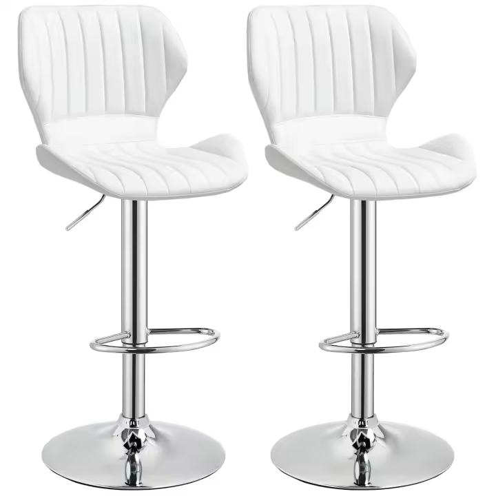 HOMCOM Juego de 2 Taburetes Altos de Cocina y Giratorio Taburetes Altos de Cuero Sintético con Respaldo y Estructura de Metal 47x51,5x92-114 cm Blanco - 1