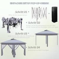 Gazebo de viaje para Exterior 3,3x3,3 M Gazebo plegable con USB LED plegable con Paredes laterales de Malla, Sol resistant Canvas Oxford gris, perfecto para Fiesta en El Jardín - details 3
