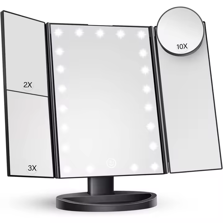 Espejo de maquillaje con Luces, aumento 2X 3X 10X, Espejo Iluminado, control tacthil, Fuente de Alimentación dual triple - 1