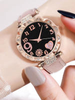 Reloj De Cuarzo Para Mujer 6PCS Moda Lujo Pulsera De Cuero Rosa Estilo Analogico Conjunto De Reloj Y Pulsera De Mujer - details 3